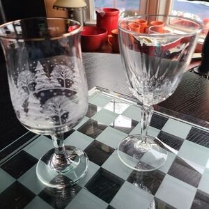 Two Wine Glasses Clear Glass Wine Goblets